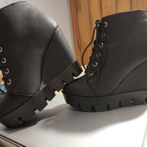 Chunky Black Wedge Ankle Boots